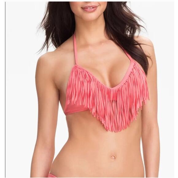 NEW L Space ‘Audrey Fringe Bikini Top Pink Size Small - Picture 1 of 6